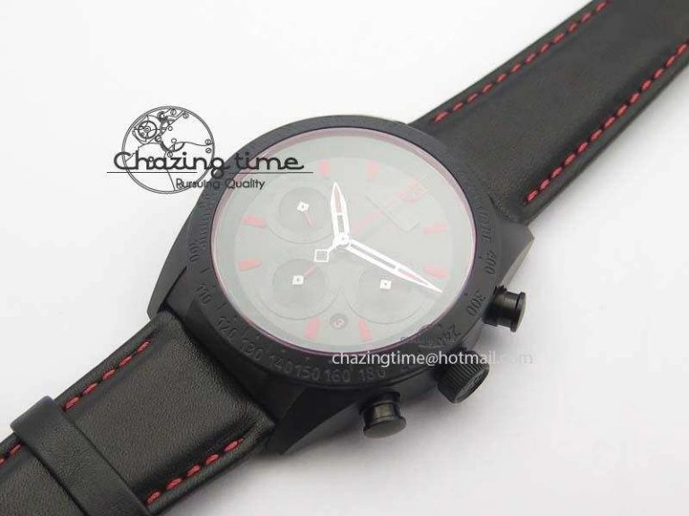 Black Shield Ceramic ZF 1:1 Best Edition Black Dial Red Markers On Black Leather Strap A7753