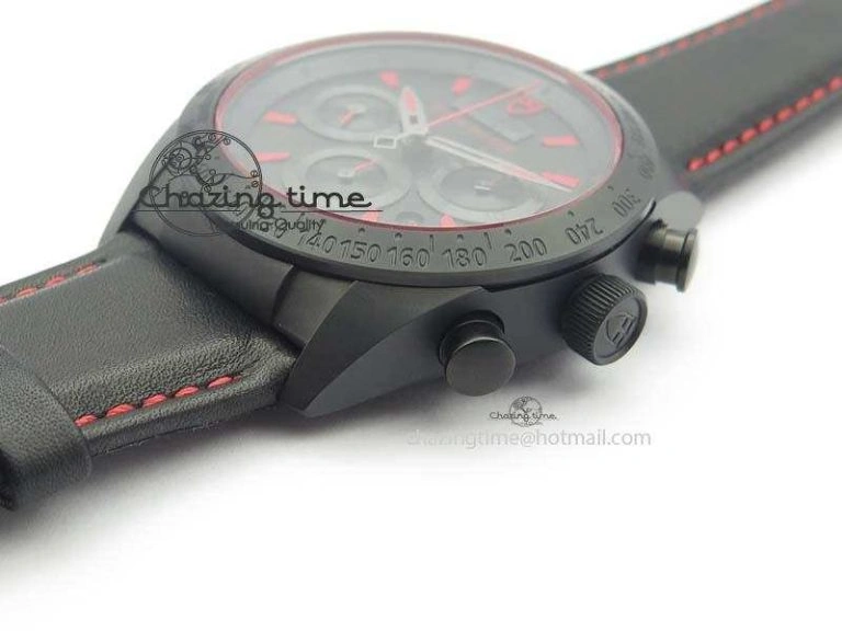 Black Shield Ceramic ZF 1:1 Best Edition Black Dial Red Markers On Black Leather Strap A7753