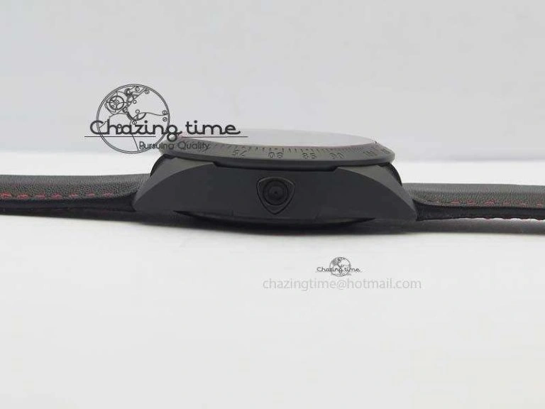 Black Shield Ceramic ZF 1:1 Best Edition Black Dial Red Markers On Black Leather Strap A7753