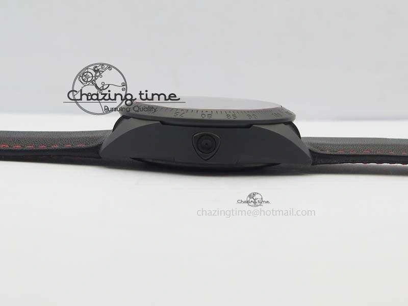 Black Shield Ceramic ZF 1:1 Best Edition Black Dial Red Markers On Black Leather Strap A7753