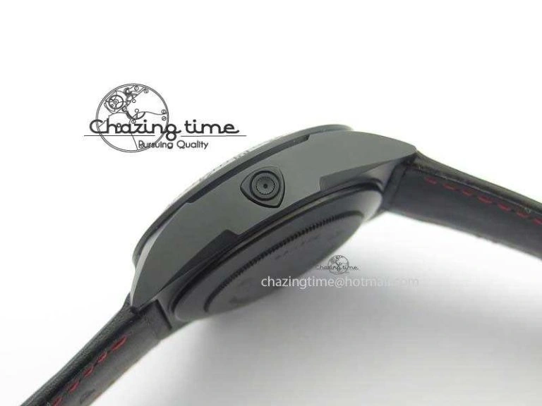 Black Shield Ceramic ZF 1:1 Best Edition Black Dial Red Markers On Black Leather Strap A7753
