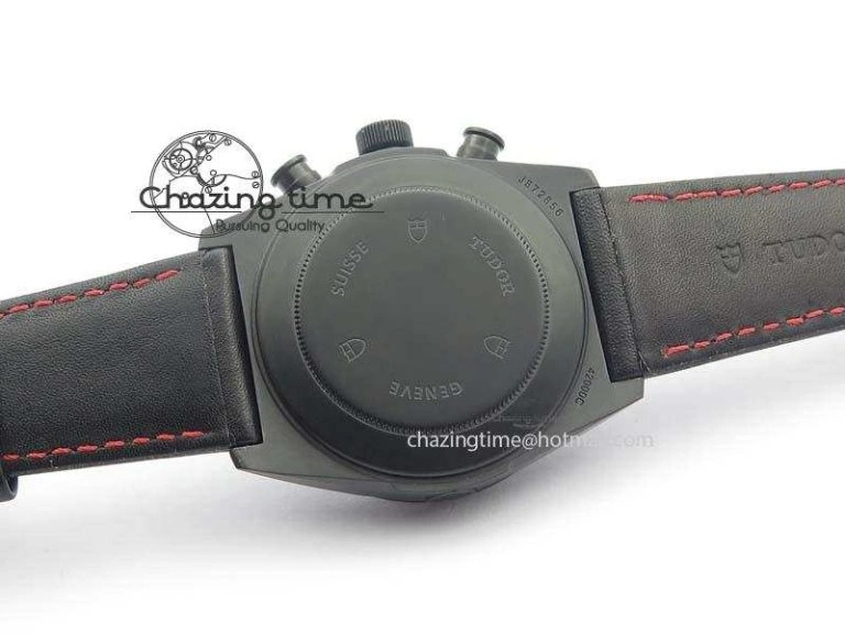 Black Shield Ceramic ZF 1:1 Best Edition Black Dial Red Markers On Black Leather Strap A7753