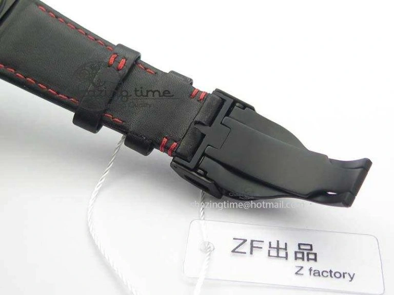 Black Shield Ceramic ZF 1:1 Best Edition Black Dial Red Markers On Black Leather Strap A7753