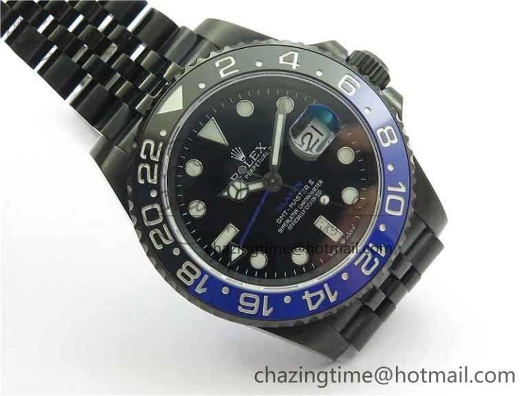 Blaken GMT Master II Black Blue Ceramic DLC GSF Best Edition Black Dial on Jubilee Bracelet A3186