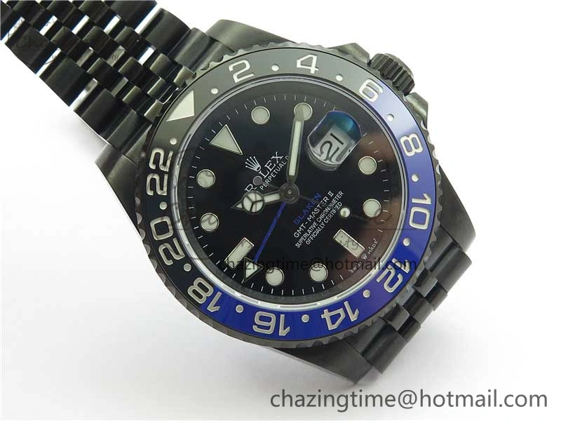 Blaken GMT Master II Black Blue Ceramic DLC GSF Best Edition Black Dial on Jubilee Bracelet A3186