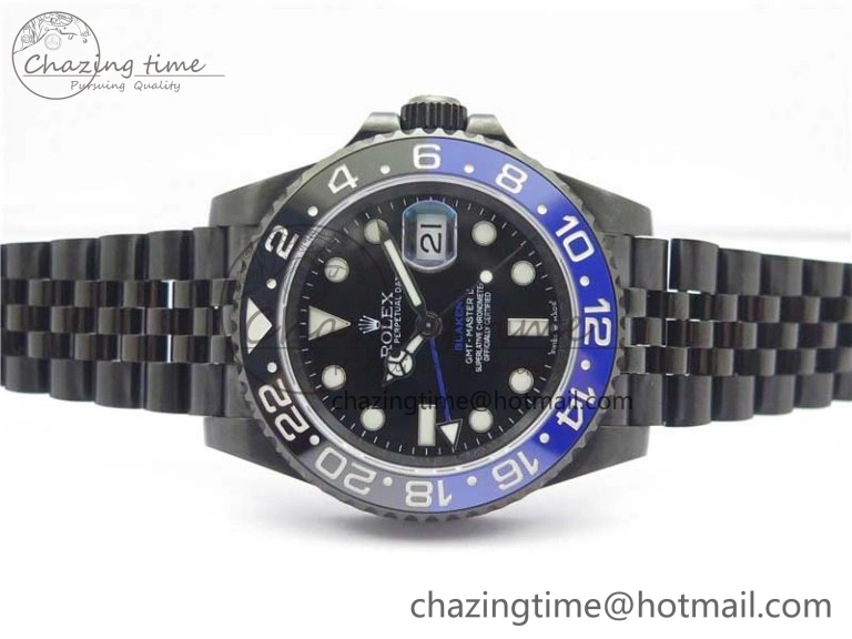 Blaken GMT Master II Black Blue Ceramic DLC GSF Best Edition Black Dial on Jubilee Bracelet A3186
