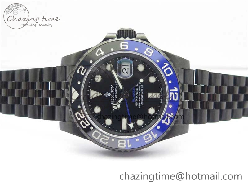 Blaken GMT Master II Black Blue Ceramic DLC GSF Best Edition Black Dial on Jubilee Bracelet A3186