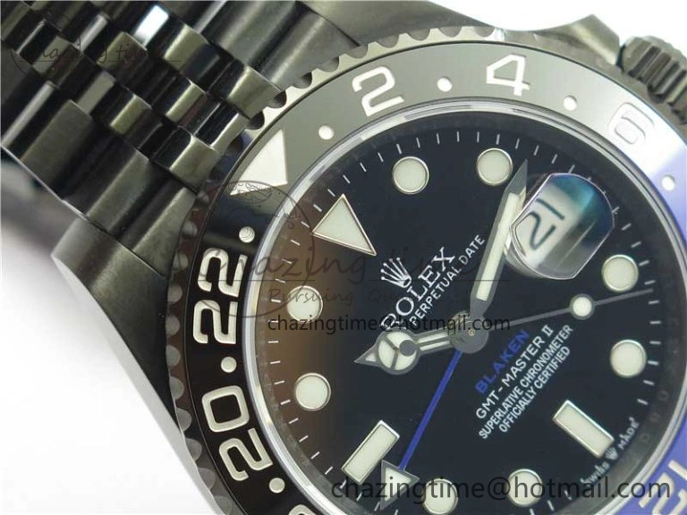 Blaken GMT Master II Black Blue Ceramic DLC GSF Best Edition Black Dial on Jubilee Bracelet A3186
