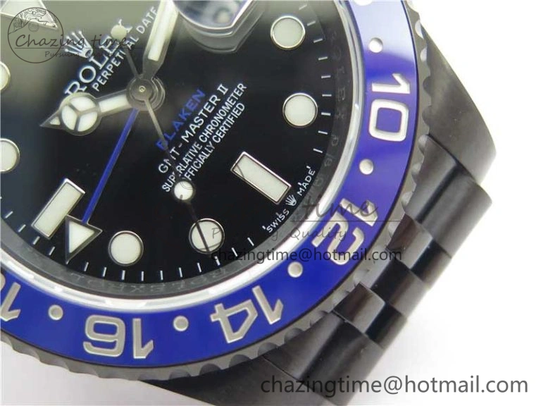 Blaken GMT Master II Black Blue Ceramic DLC GSF Best Edition Black Dial on Jubilee Bracelet A3186