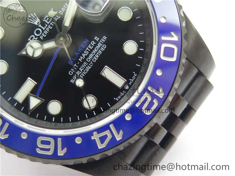 Blaken GMT Master II Black Blue Ceramic DLC GSF Best Edition Black Dial on Jubilee Bracelet A3186