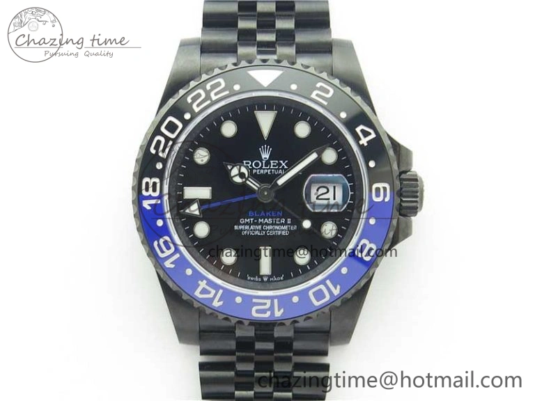Blaken GMT Master II Black Blue Ceramic DLC GSF Best Edition Black Dial on Jubilee Bracelet A3186