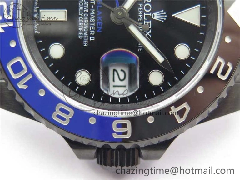 Blaken GMT Master II Black Blue Ceramic DLC GSF Best Edition Black Dial on Jubilee Bracelet A3186