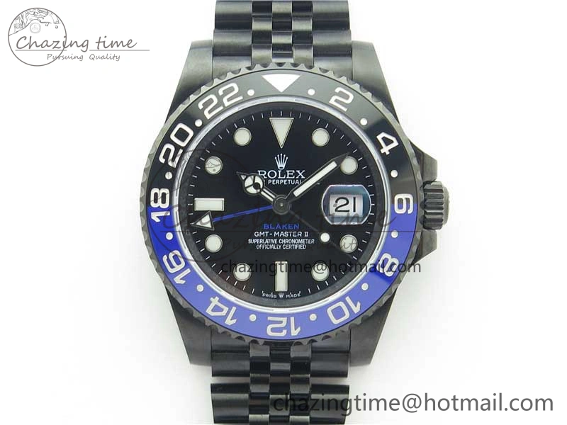 Blaken GMT Master II Black Blue Ceramic DLC GSF Best Edition Black Dial on Jubilee Bracelet A3186