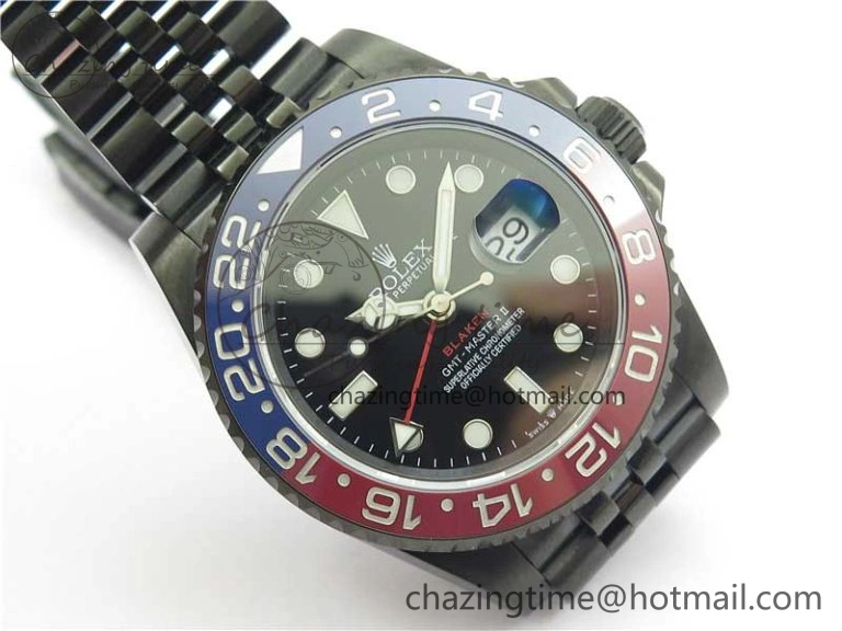 Blaken GMT Master II Red Blue Ceramic DLC GSF Best Edition Black Dial on Jubilee Bracelet A3186