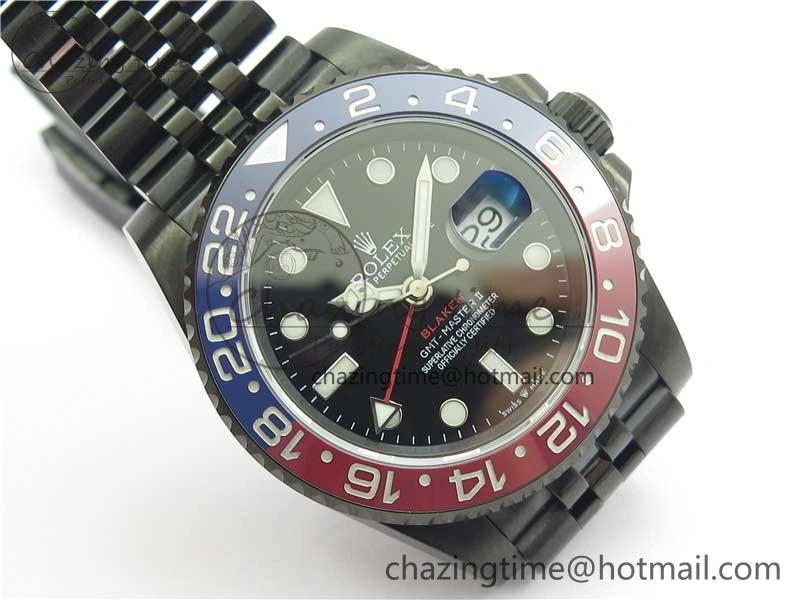 Blaken GMT Master II Red Blue Ceramic DLC GSF Best Edition Black Dial on Jubilee Bracelet A3186