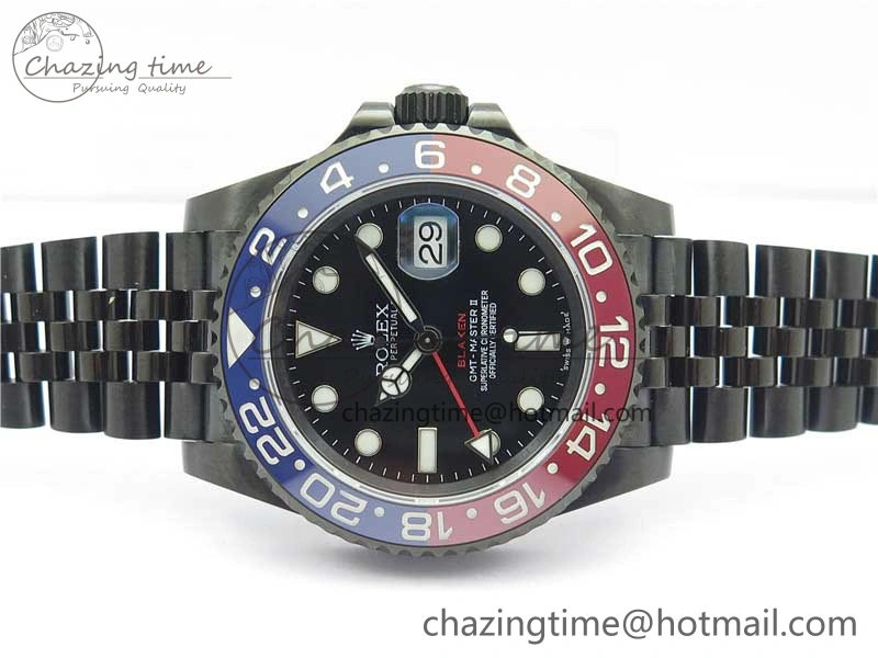 Blaken GMT Master II Red Blue Ceramic DLC GSF Best Edition Black Dial on Jubilee Bracelet A3186