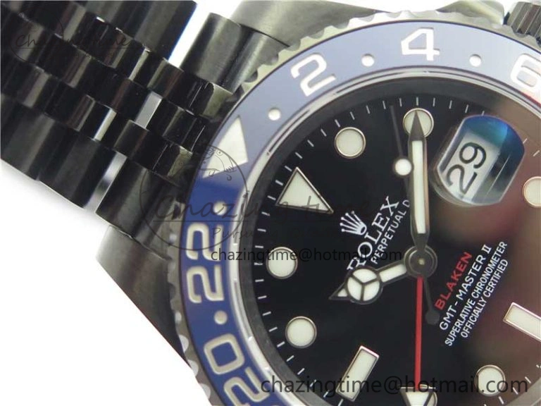 Blaken GMT Master II Red Blue Ceramic DLC GSF Best Edition Black Dial on Jubilee Bracelet A3186