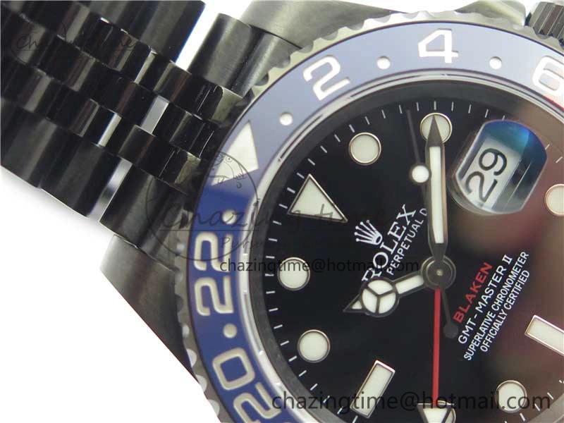 Blaken GMT Master II Red Blue Ceramic DLC GSF Best Edition Black Dial on Jubilee Bracelet A3186