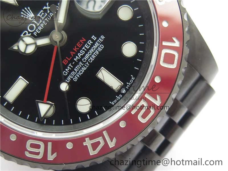Blaken GMT Master II Red Blue Ceramic DLC GSF Best Edition Black Dial on Jubilee Bracelet A3186