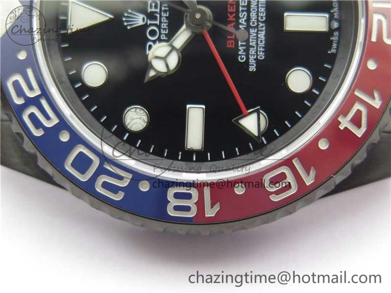Blaken GMT Master II Red Blue Ceramic DLC GSF Best Edition Black Dial on Jubilee Bracelet A3186