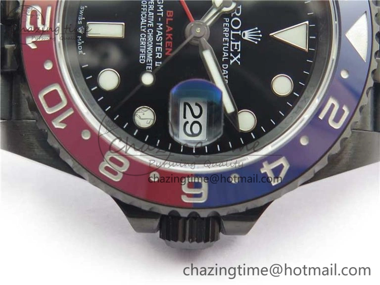 Blaken GMT Master II Red Blue Ceramic DLC GSF Best Edition Black Dial on Jubilee Bracelet A3186