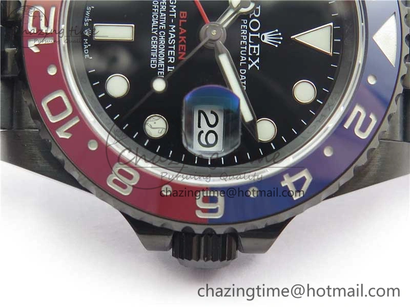 Blaken GMT Master II Red Blue Ceramic DLC GSF Best Edition Black Dial on Jubilee Bracelet A3186