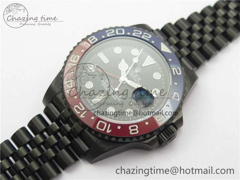 Blaken GMT Master II Red Blue Ceramic DLC GSF Best Edition Black Dial on Jubilee Bracelet A3186