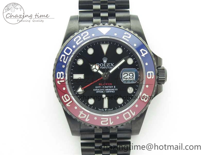 Blaken GMT Master II Red Blue Ceramic DLC GSF Best Edition Black Dial on Jubilee Bracelet A3186