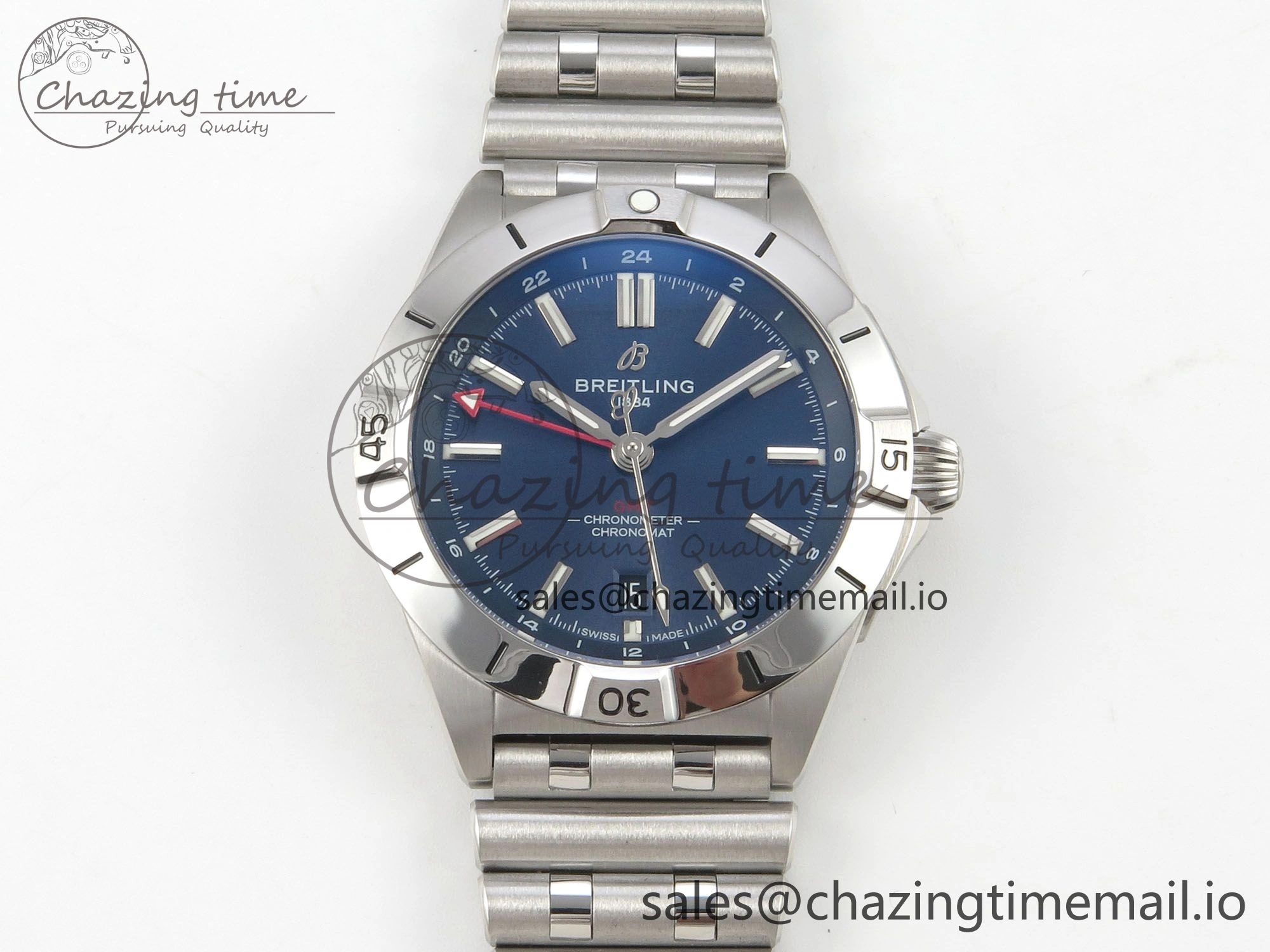 Breitling BLSF Chronomat Automatic 1:1 Best Edition GMT 40mm Blue Dial On SS Bracelet A2836