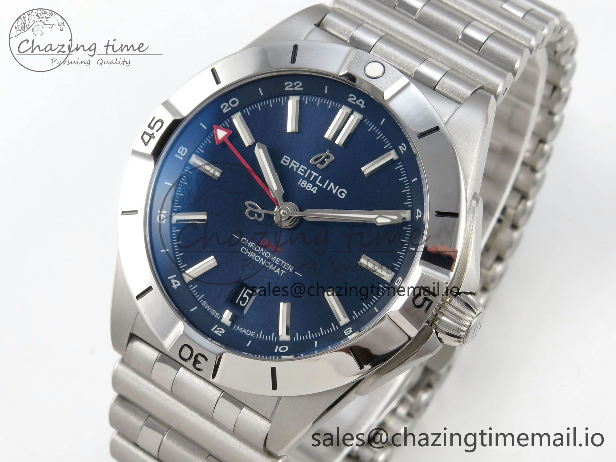 Breitling BLSF Chronomat Automatic 1:1 Best Edition GMT 40mm Blue Dial On SS Bracelet A2836