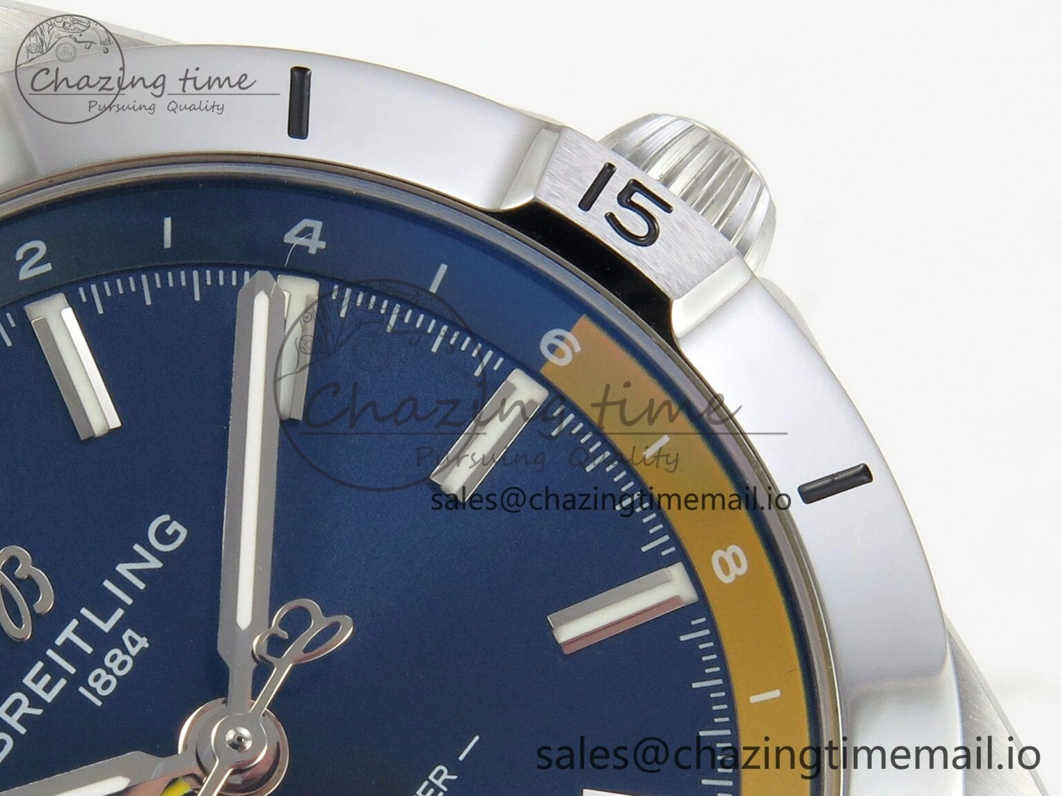 Breitling BLSF Chronomat Automatic 1:1 Best Edition GMT 40mm Blue Dial with Inner Yellow Rim On SS Bracelet