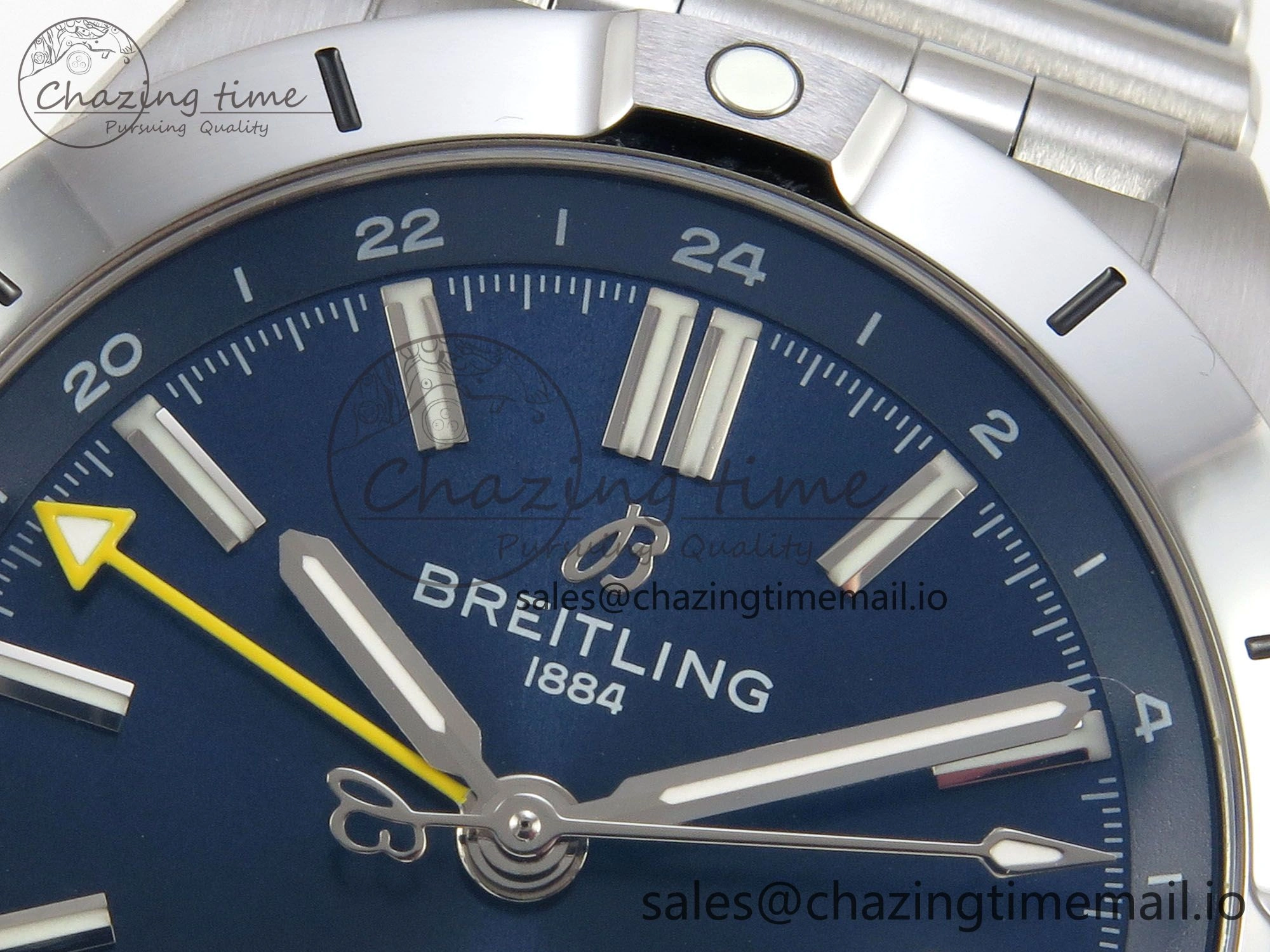 Breitling BLSF Chronomat Automatic 1:1 Best Edition GMT 40mm Blue Dial with Inner Yellow Rim On SS Bracelet