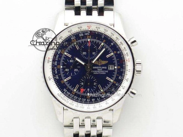 Breitling BLSF Chronomat Automatic 1:1 Best Edition GMT 40mm Blue Dial with Inner Yellow Rim On SS Bracelet