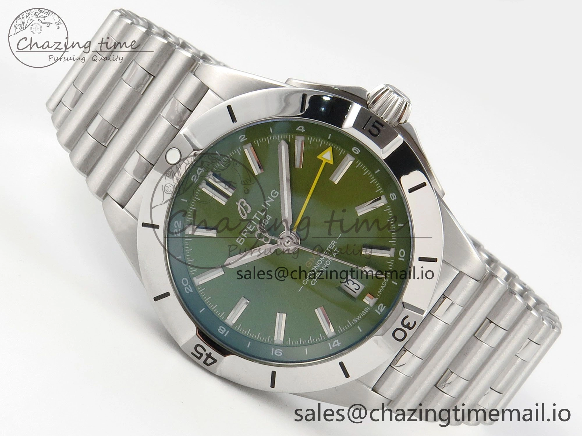 Breitling BLSF Chronomat Automatic 1:1 Best Edition GMT 40mm Green Dial On SS Bracelet A2836