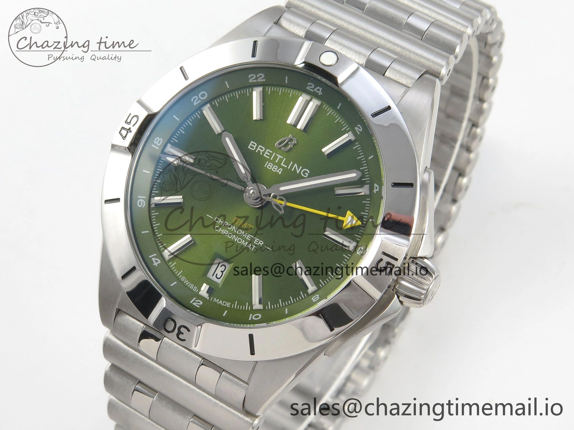 Breitling BLSF Chronomat Automatic 1:1 Best Edition GMT 40mm Green Dial On SS Bracelet A2836