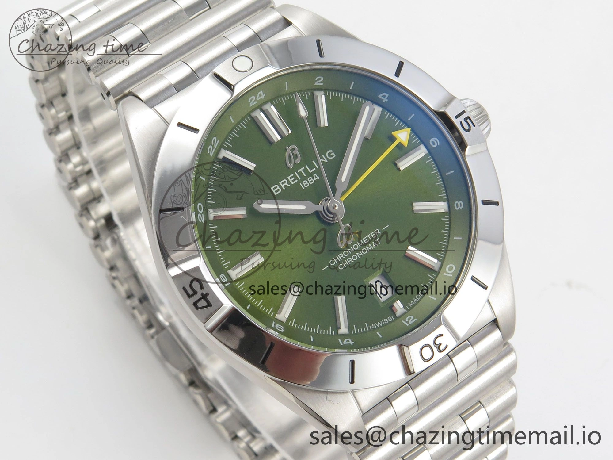 Breitling BLSF Chronomat Automatic 1:1 Best Edition GMT 40mm Green Dial On SS Bracelet A2836
