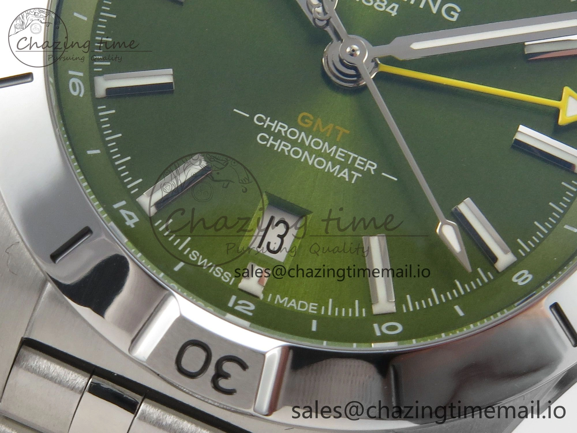 Breitling BLSF Chronomat Automatic 1:1 Best Edition GMT 40mm Green Dial On SS Bracelet A2836