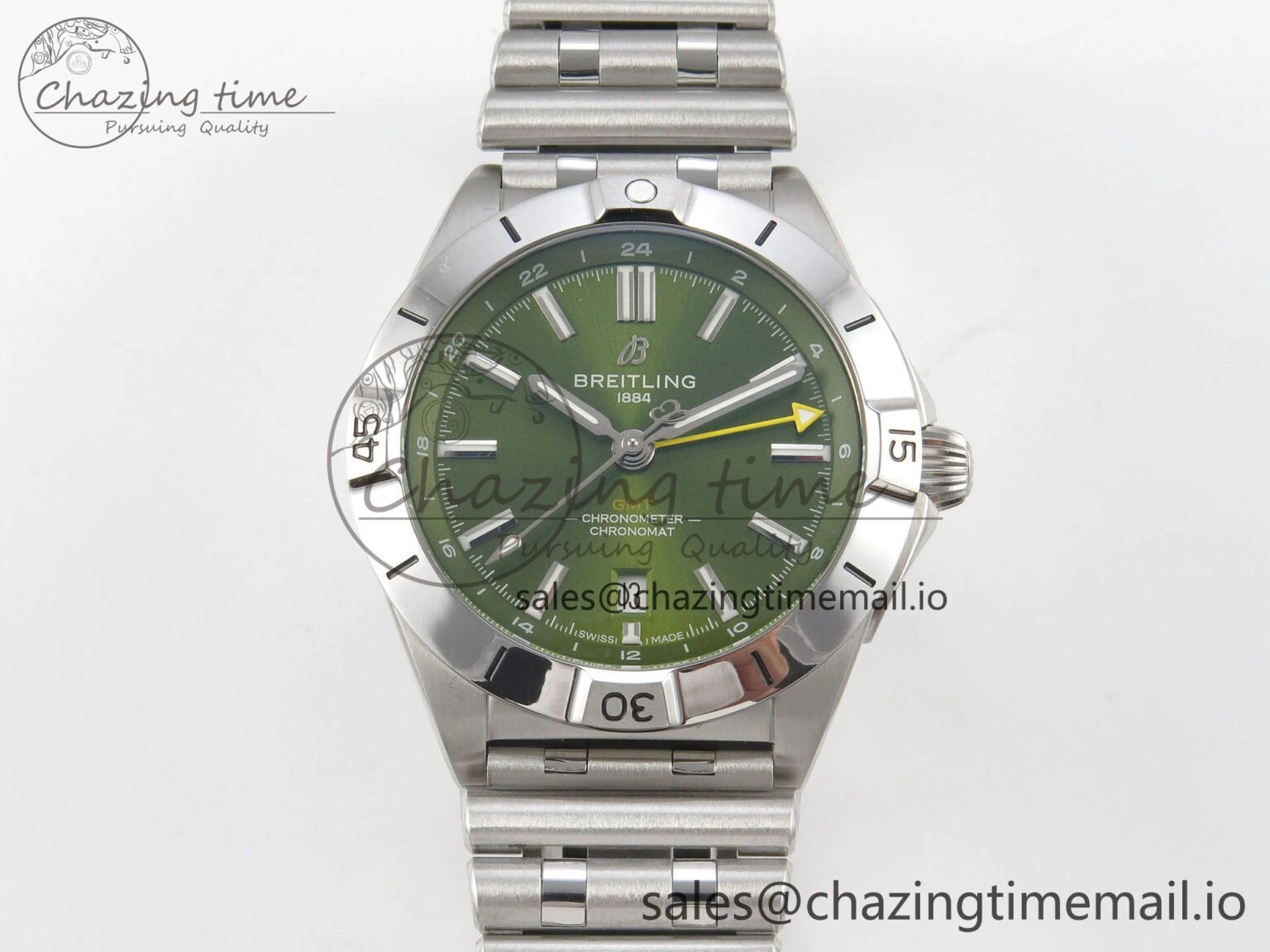 Breitling BLSF Chronomat Automatic 1:1 Best Edition GMT 40mm Green Dial On SS Bracelet A2836