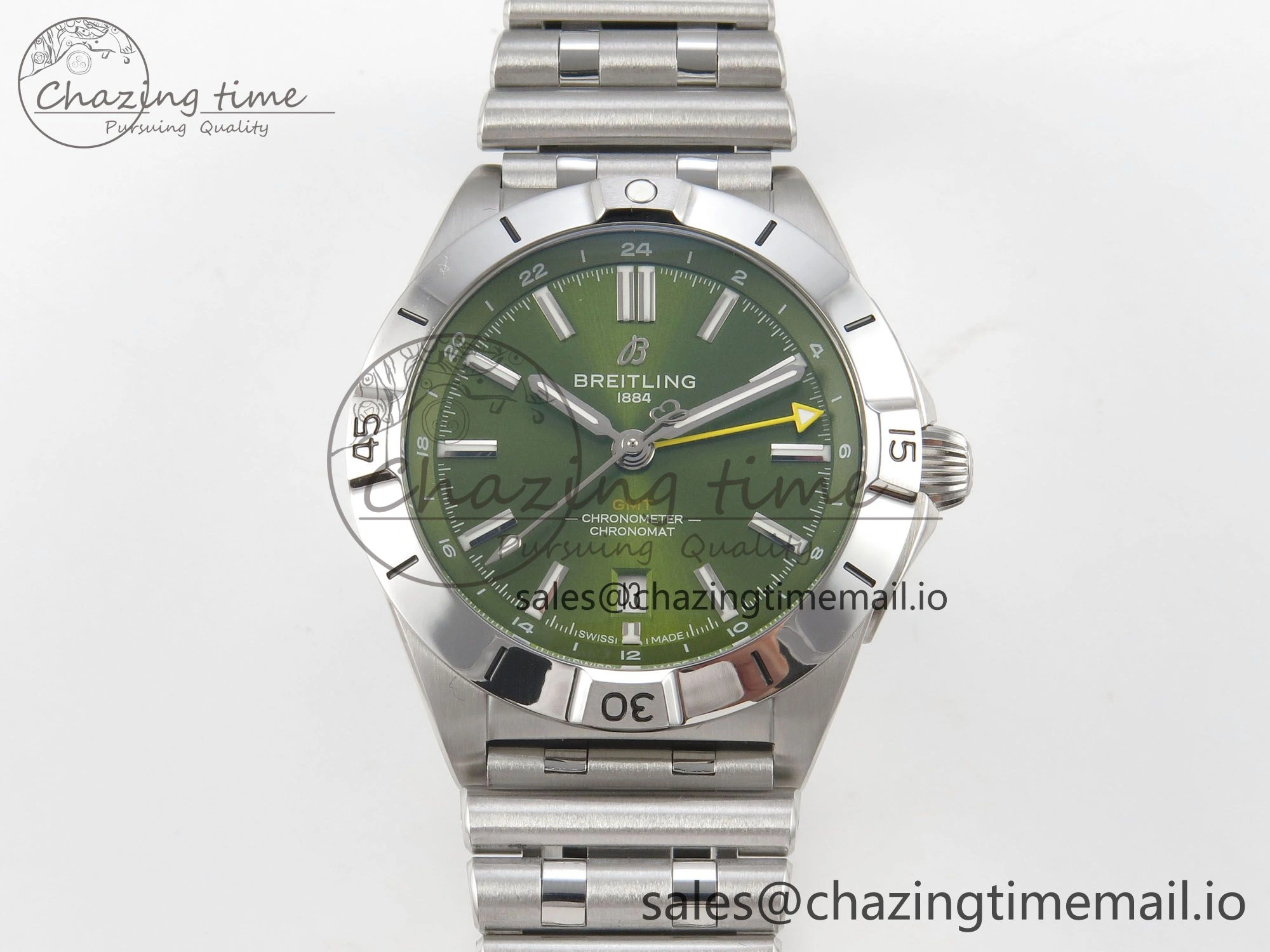 Breitling BLSF Chronomat Automatic 1:1 Best Edition GMT 40mm Green Dial On SS Bracelet A2836