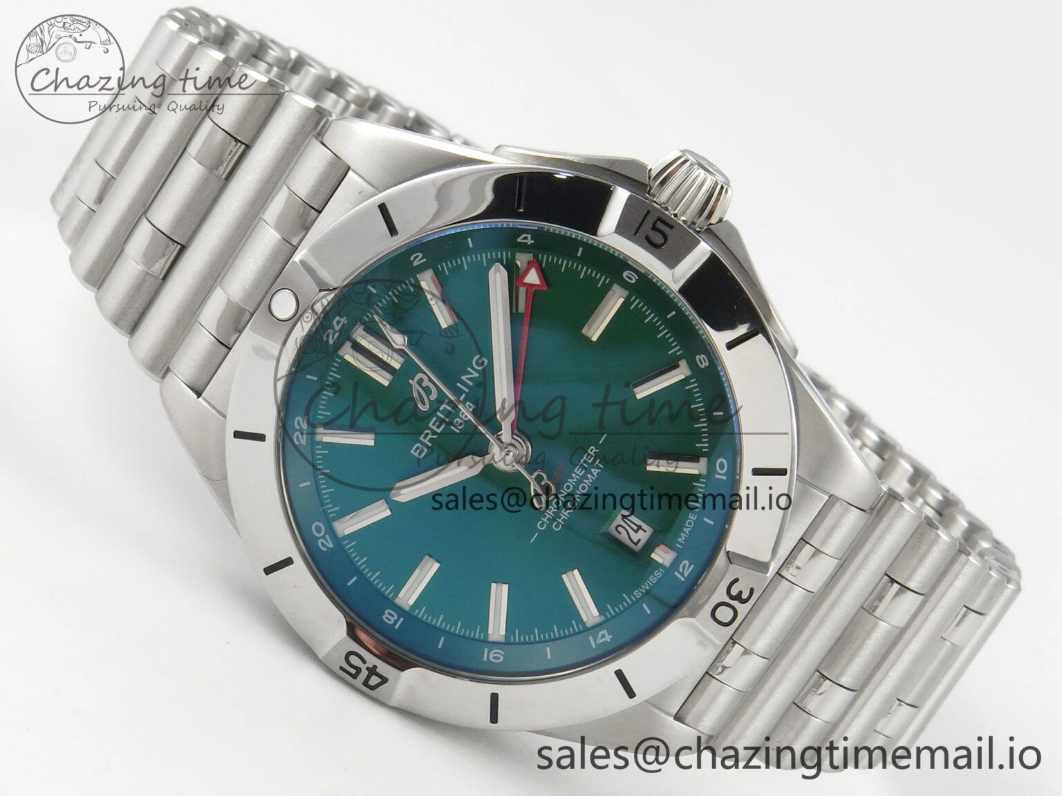 Breitling BLSF Chronomat Automatic 1:1 Best Edition GMT 40mm Green Dial On SS Bracelet A2836