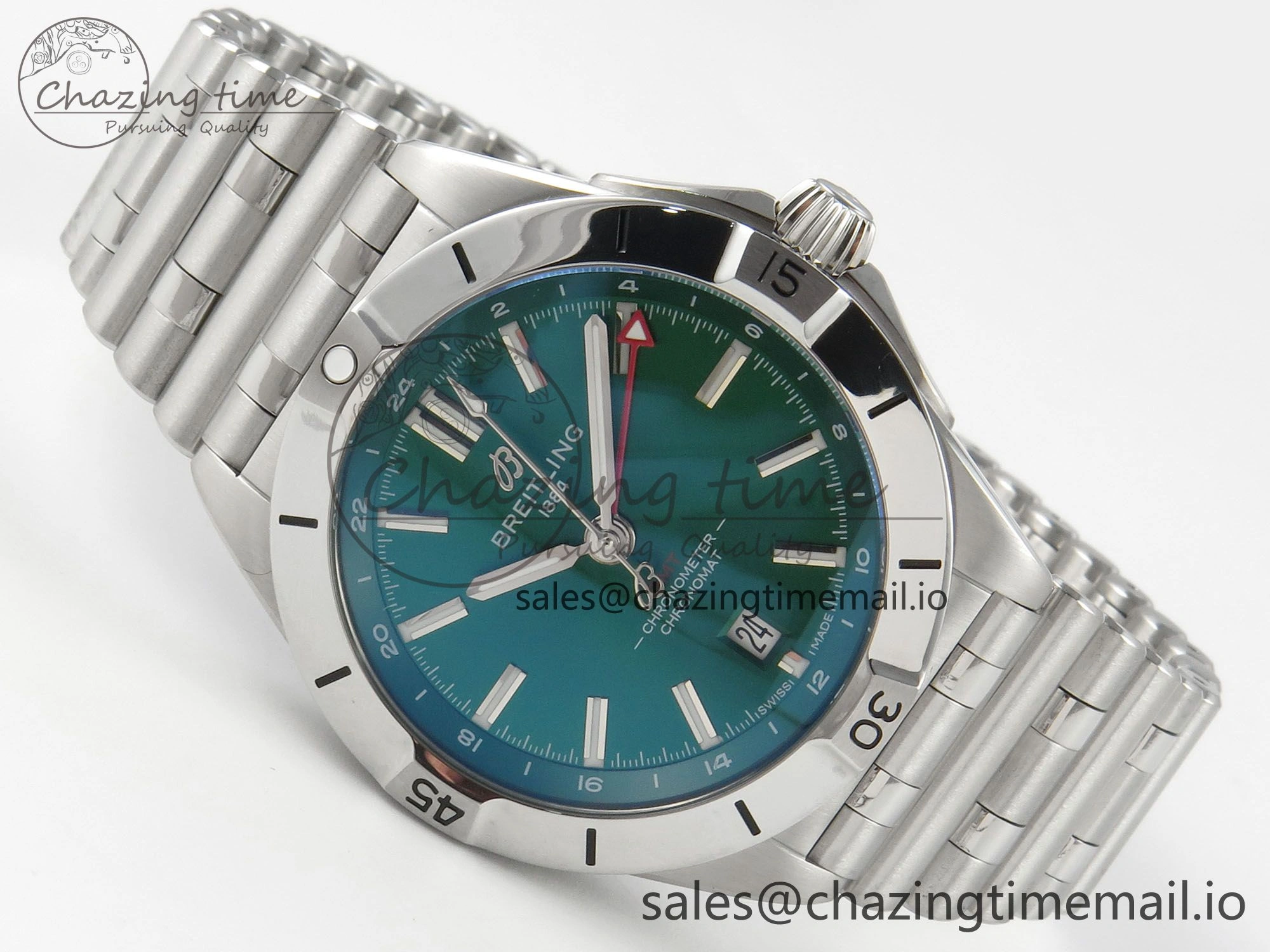 Breitling BLSF Chronomat Automatic 1:1 Best Edition GMT 40mm Green Dial On SS Bracelet A2836
