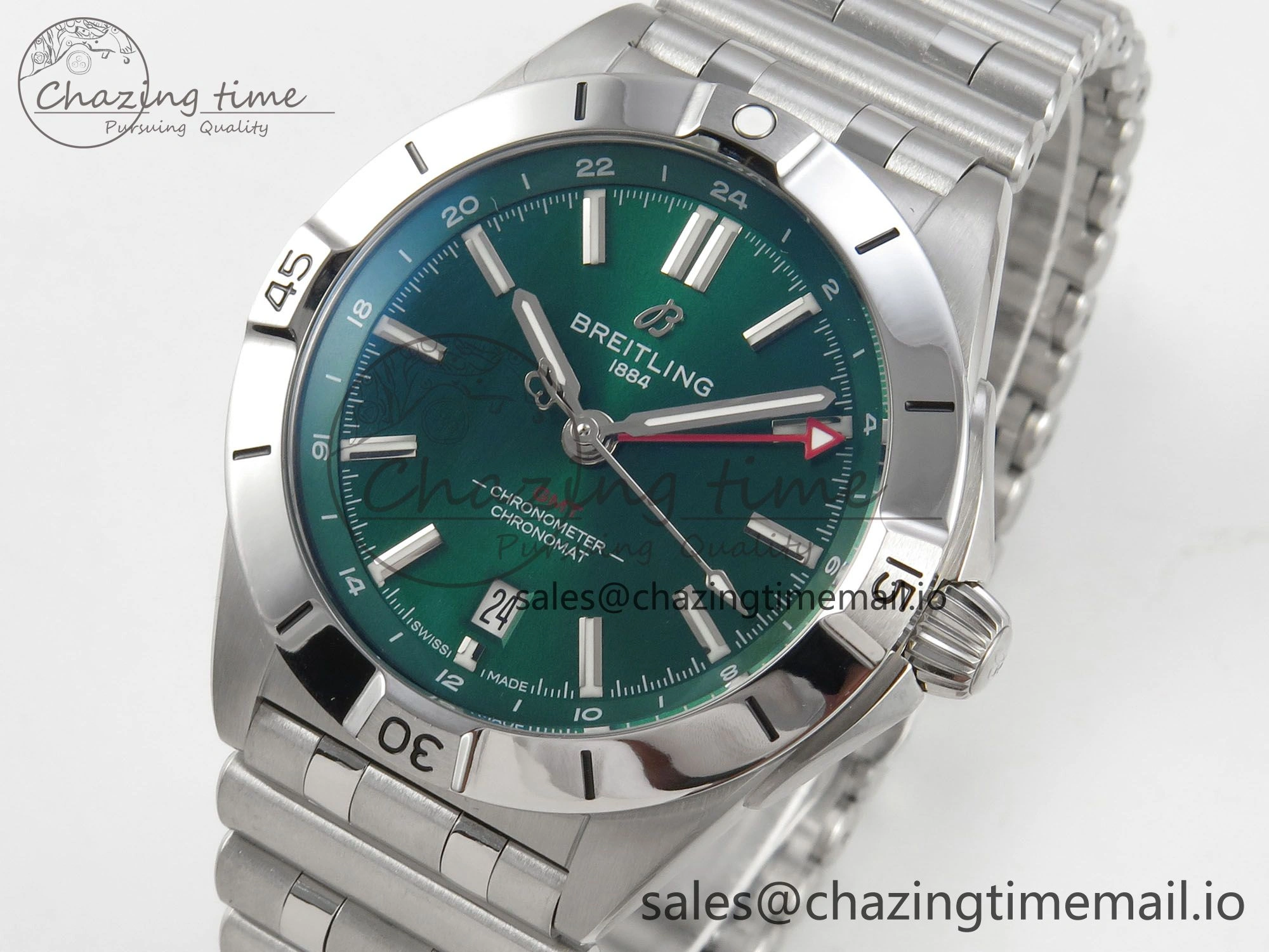 Breitling BLSF Chronomat Automatic 1:1 Best Edition GMT 40mm Green Dial On SS Bracelet A2836