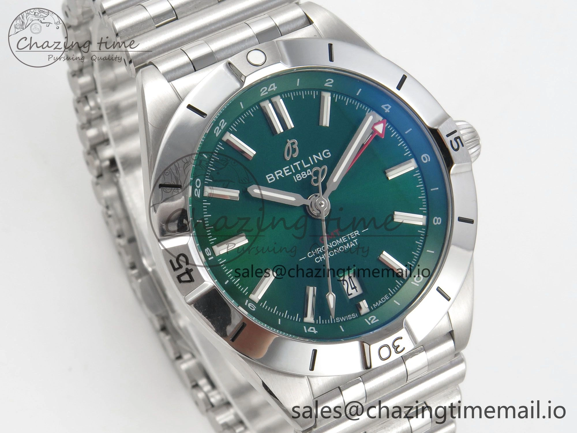 Breitling BLSF Chronomat Automatic 1:1 Best Edition GMT 40mm Green Dial On SS Bracelet A2836