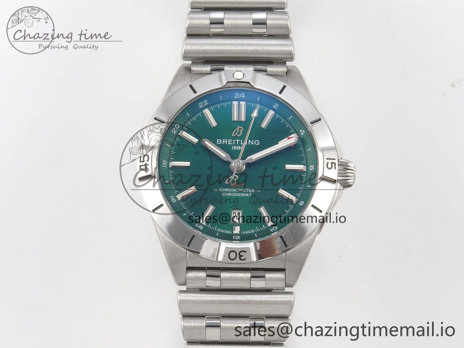 Breitling BLSF Chronomat Automatic 1:1 Best Edition GMT 40mm Green Dial On SS Bracelet A2836