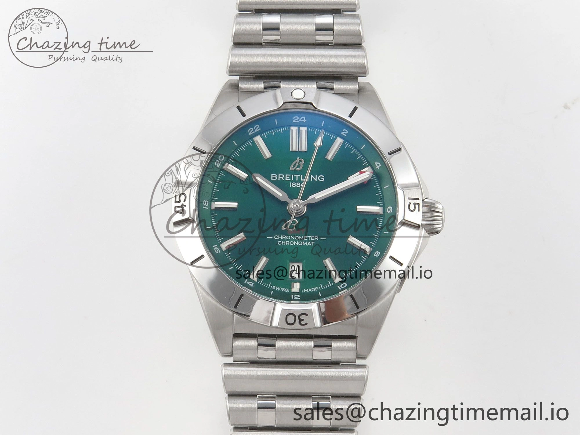 Breitling BLSF Chronomat Automatic 1:1 Best Edition GMT 40mm Green Dial On SS Bracelet A2836