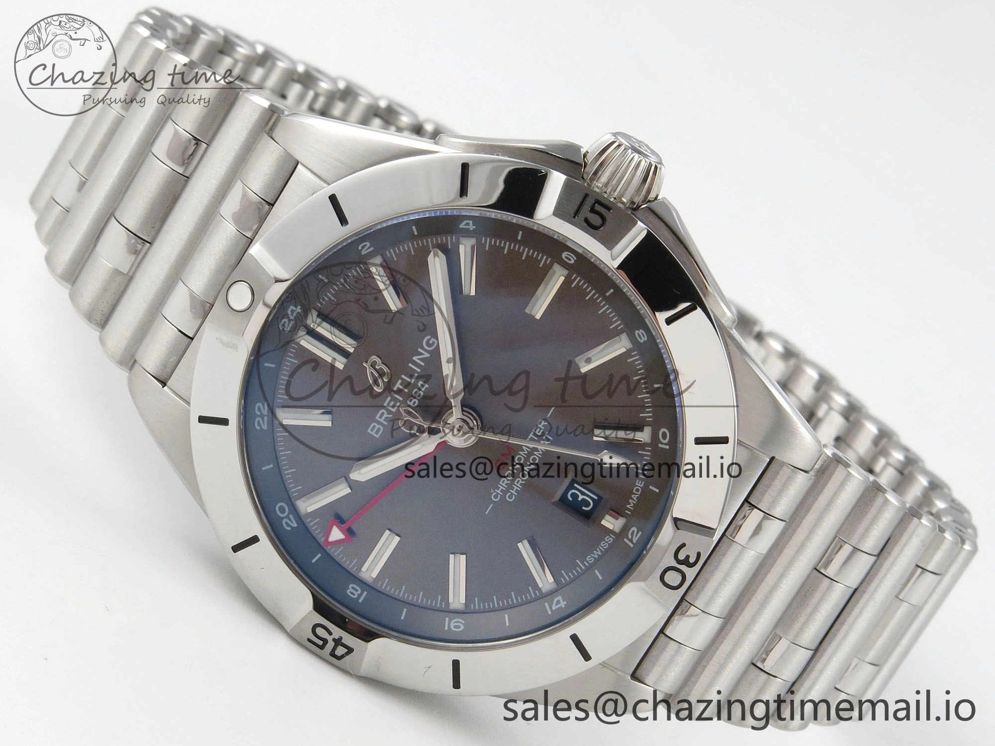Breitling BLSF Chronomat Automatic 1:1 Best Edition GMT 40mm Grey Dial on SS Bracelet A2836