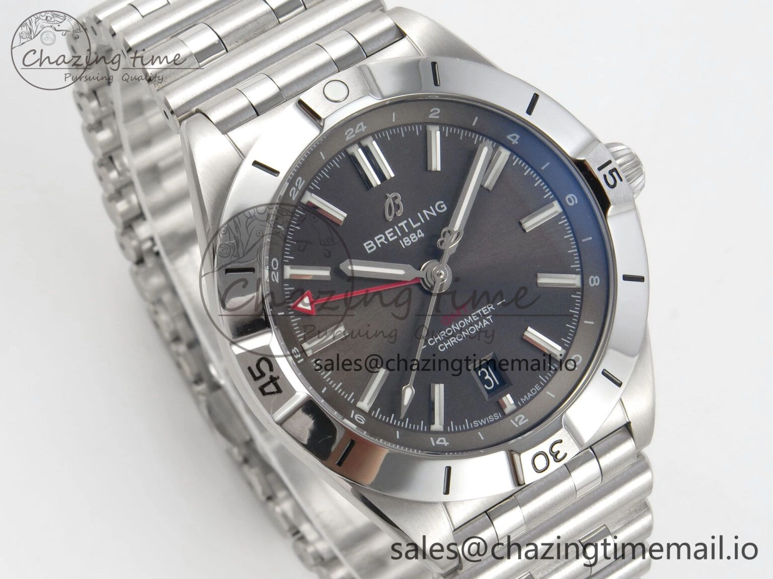 Breitling BLSF Chronomat Automatic 1:1 Best Edition GMT 40mm Grey Dial on SS Bracelet A2836
