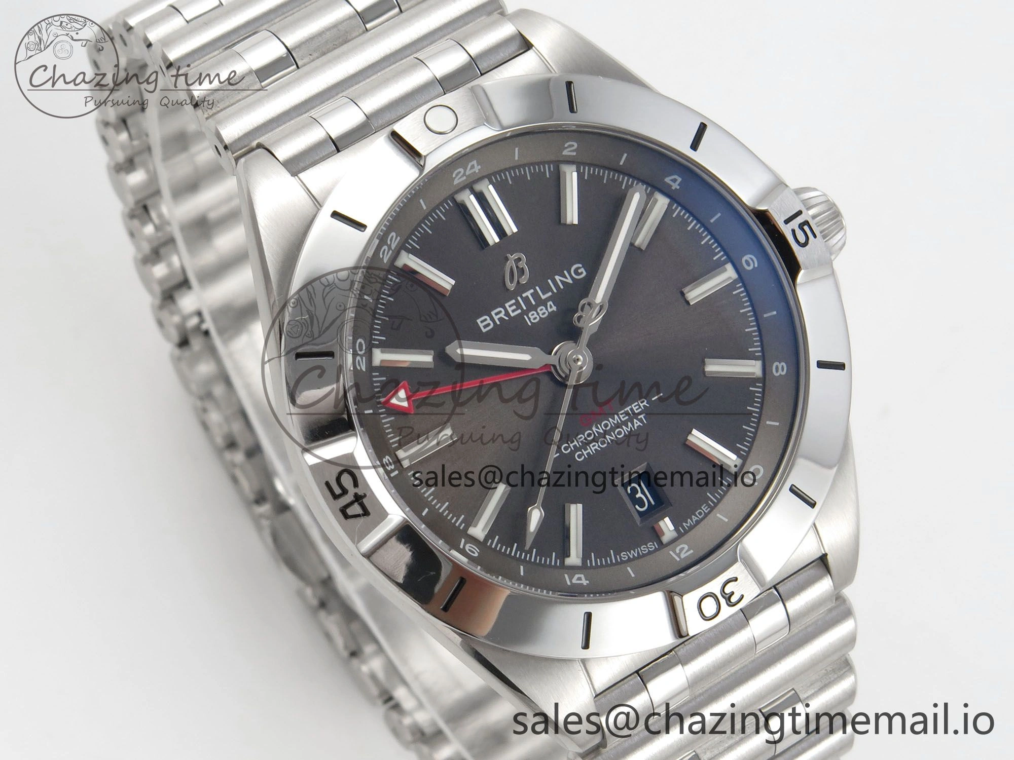 Breitling BLSF Chronomat Automatic 1:1 Best Edition GMT 40mm Grey Dial on SS Bracelet A2836