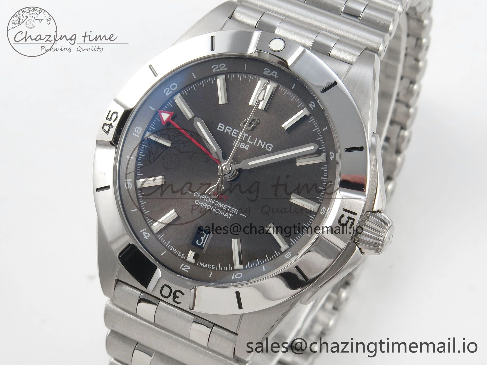 Breitling BLSF Chronomat Automatic 1:1 Best Edition GMT 40mm Grey Dial on SS Bracelet A2836