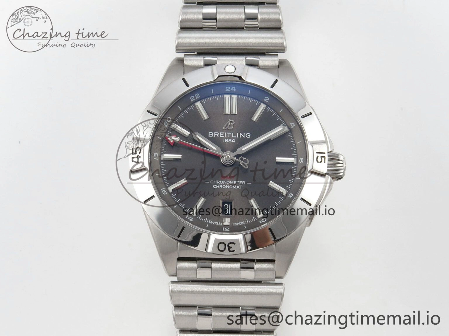 Breitling BLSF Chronomat Automatic 1:1 Best Edition GMT 40mm Grey Dial on SS Bracelet A2836